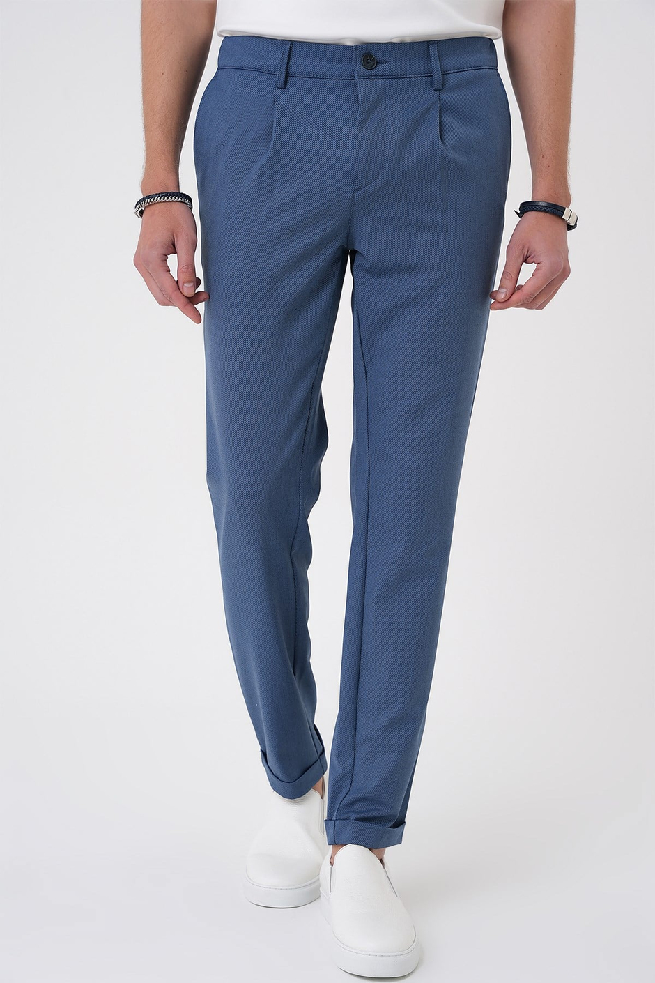Comfort Fit Rahat Kalıp Beli Lastikli Pileli İndigo Jogger Pantolon  P 1182