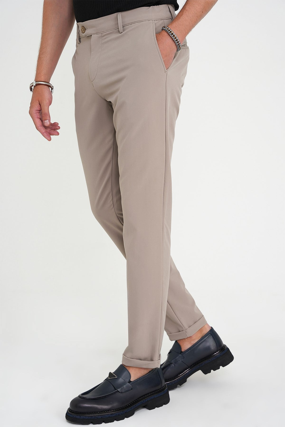 Comfort Fit Rahat Kalıp Beli Lastikli Esnek Vizon Spor Pantolon P 1189