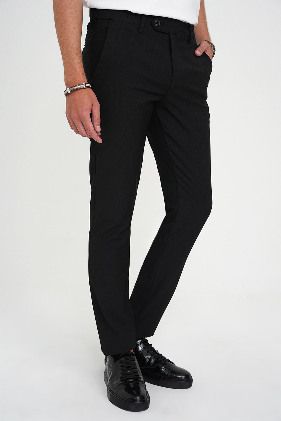 Comfort Fit Rahat Kalıp Beli Lastikli Dokulu Siyah Jogger Pantolon  P 1192