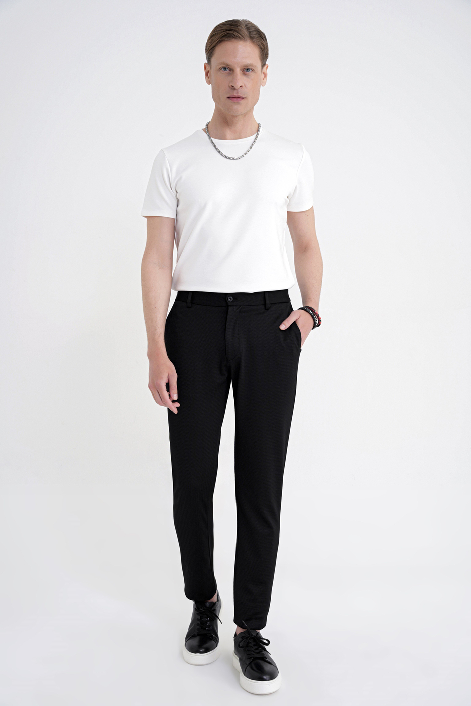 Comfort Fit Rahat Kalıp Beli Lastikli Armürlü Dokuma Esnek Pamuklu Siyah Jogger Pantolon P 1217