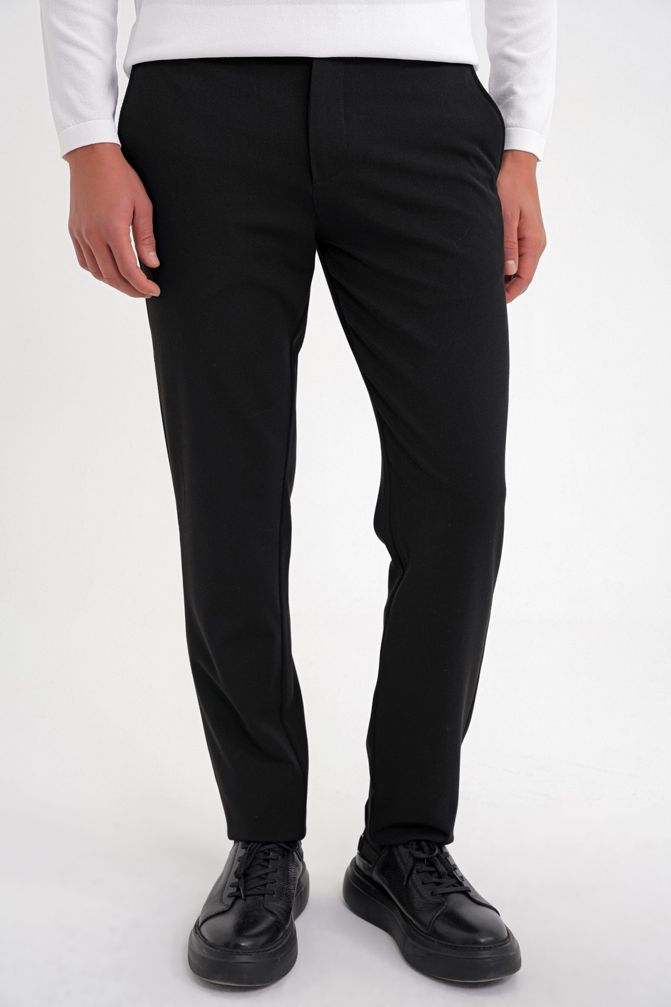 Comfort Fit Rahat Kalıp Beli Lastikli Esnek Pamuklu Düz Siyah Pantolon P 1200