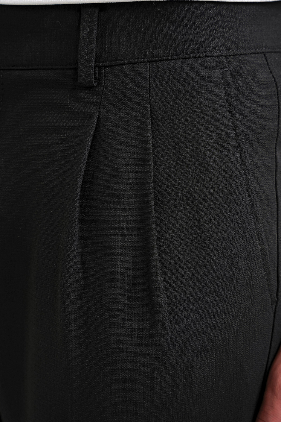 Comfort Fit Rahat Kalıp Çift Pileli Yan Cepli Esnek Yünlü Siyah Pantolon P 1205
