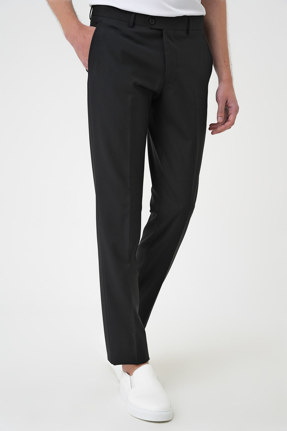 Comfort Fit Rahat Kalıp Esnek %97 Yün Klasik Düz Siyah Kumaş Pantolon P 1191