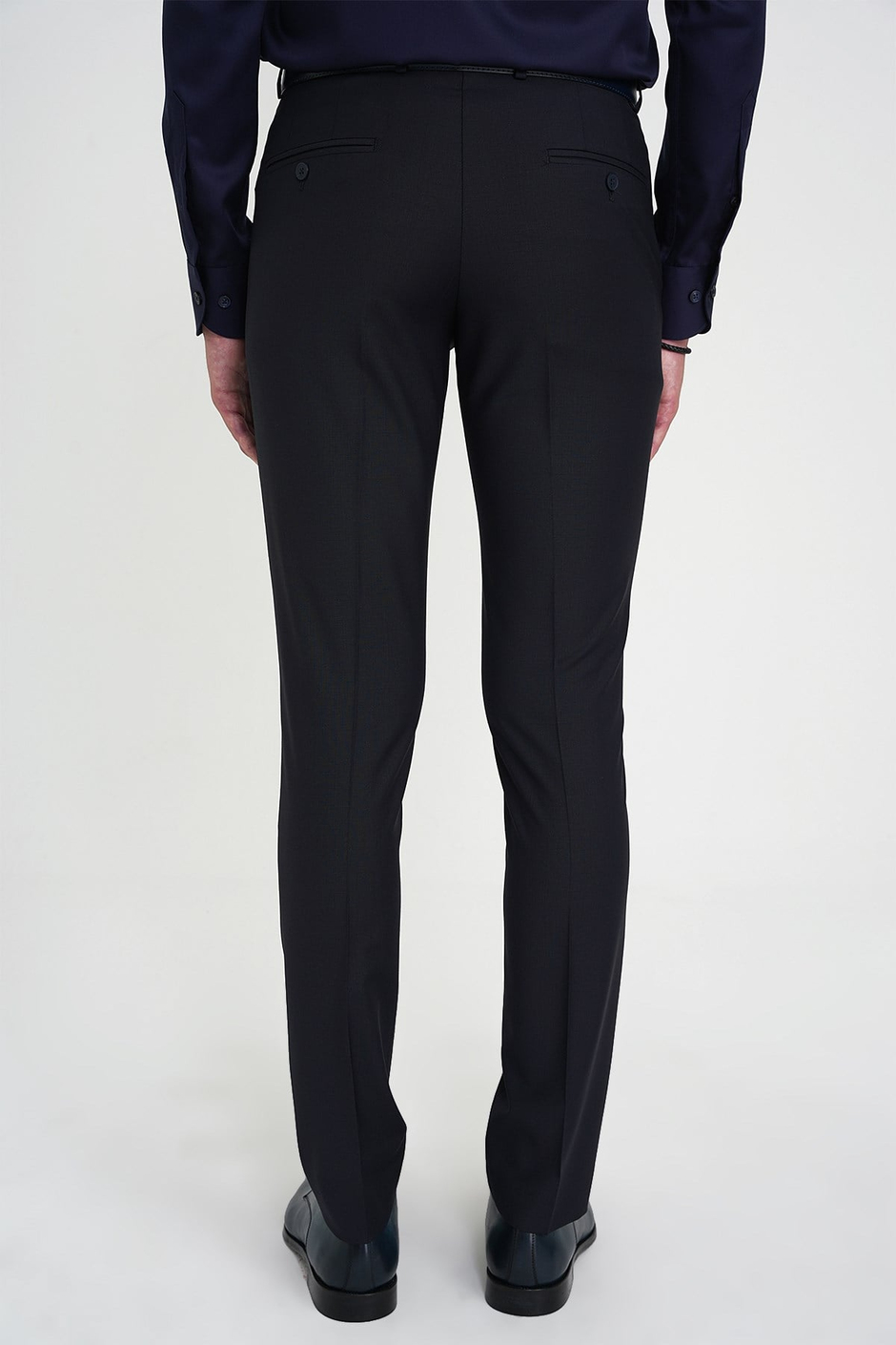 Comfort Fit Rahat Kalıp Esnek %97 Yün Klasik Düz Lacivert Kumaş Pantolon P 1191