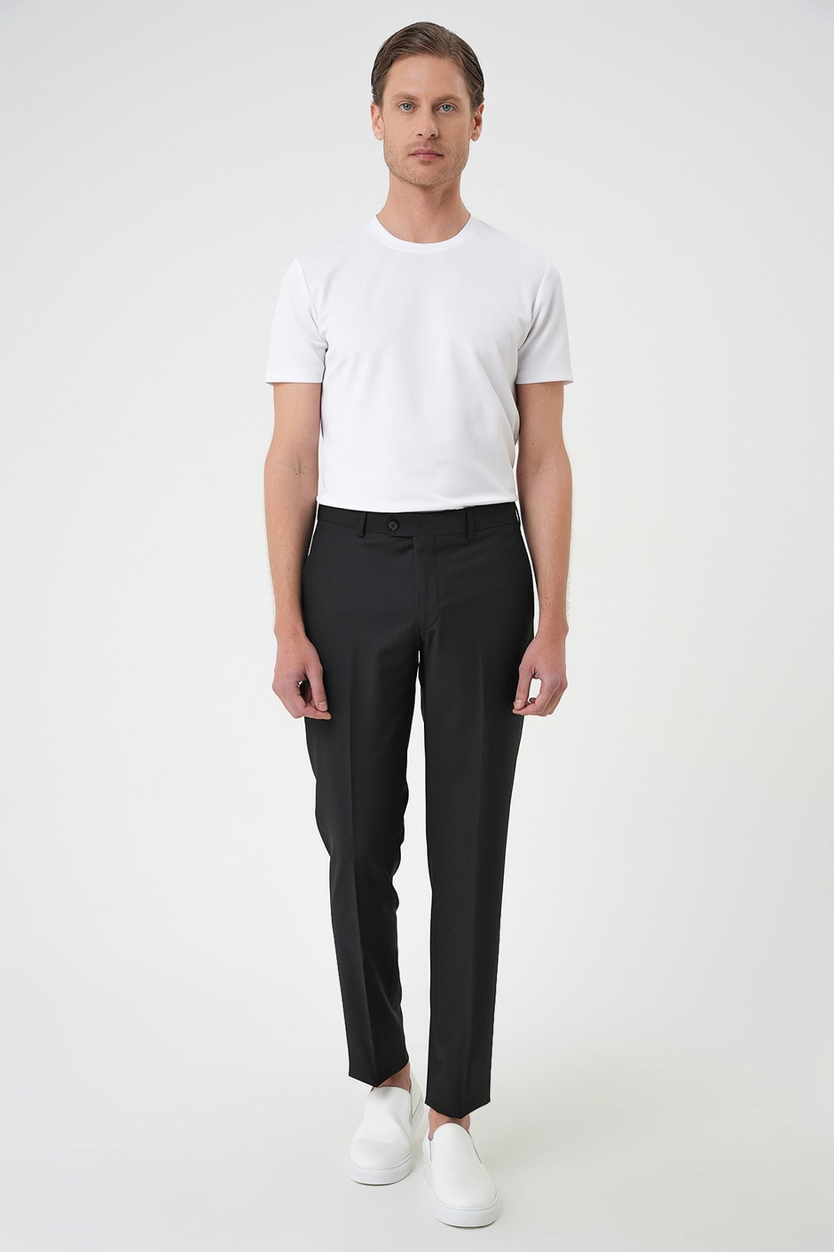 Comfort Fit Rahat Kalıp Esnek %97 Yün Klasik Düz Siyah Kumaş Pantolon P 1191