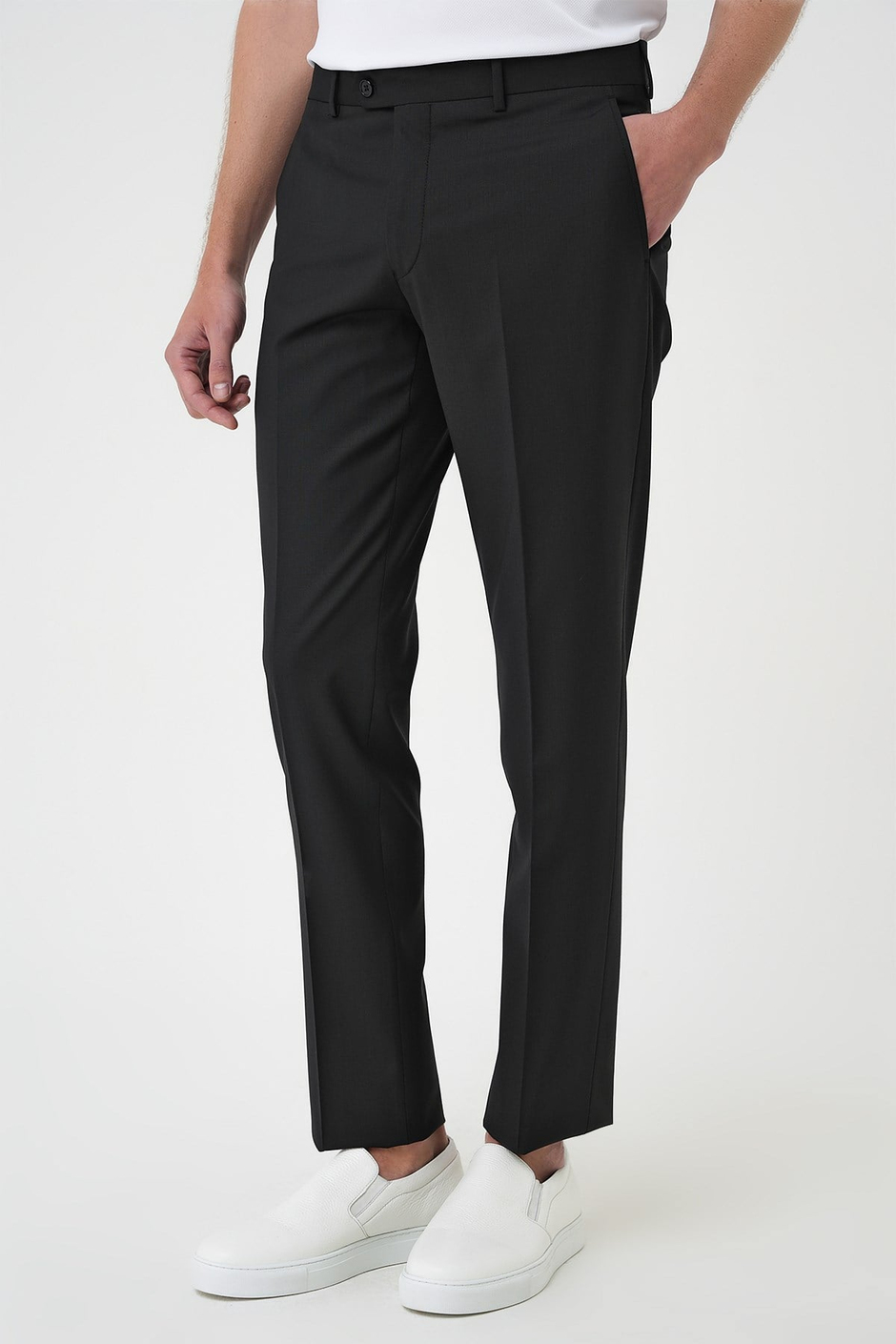 Comfort Fit Rahat Kalıp Esnek %97 Yün Klasik Düz Siyah Kumaş Pantolon P 1191