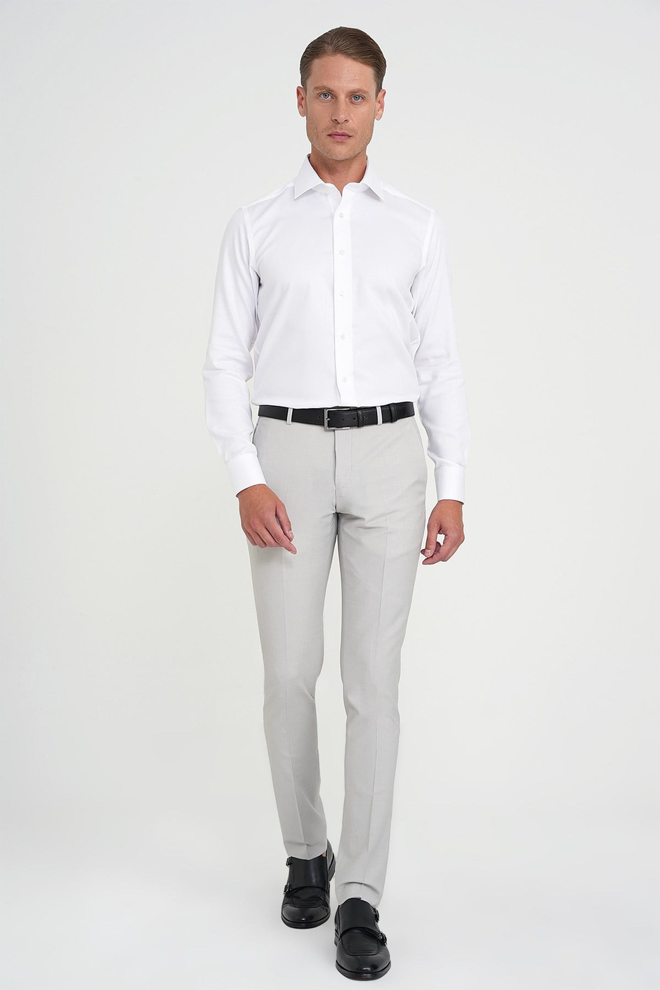 Comfort Fit Rahat Kalıp Esnek %97 Yün Klasik Düz Taş Kumaş Pantolon P 1191