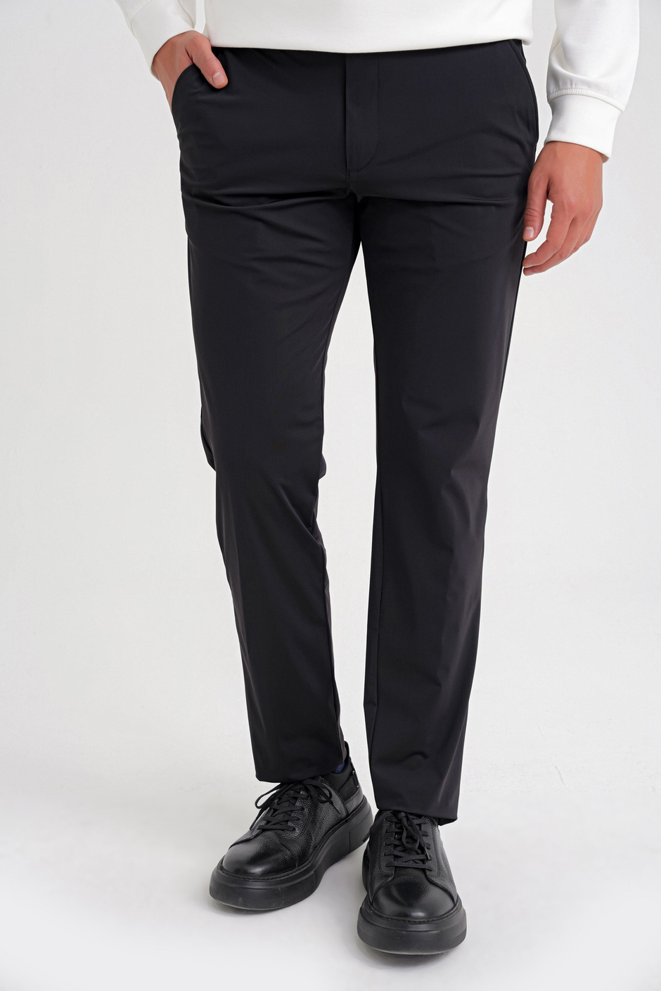 Comfort Fit Rahat Kalıp Esnek Spandex Kumaş Düz Siyah Jogger Pantolon P 1187