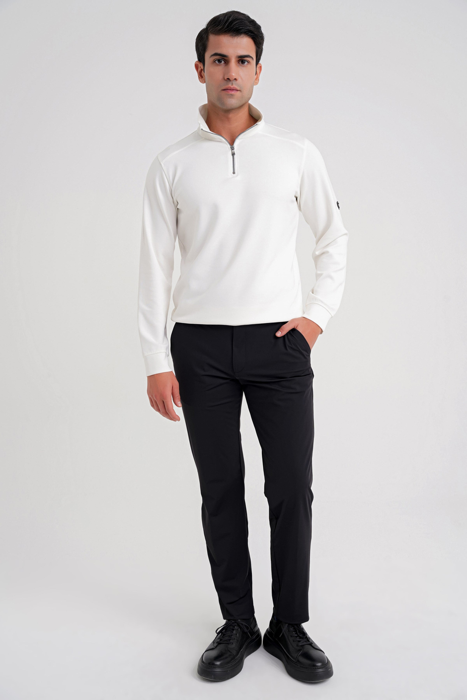 Comfort Fit Rahat Kalıp Esnek Spandex Kumaş Düz Siyah Jogger Pantolon P 1187