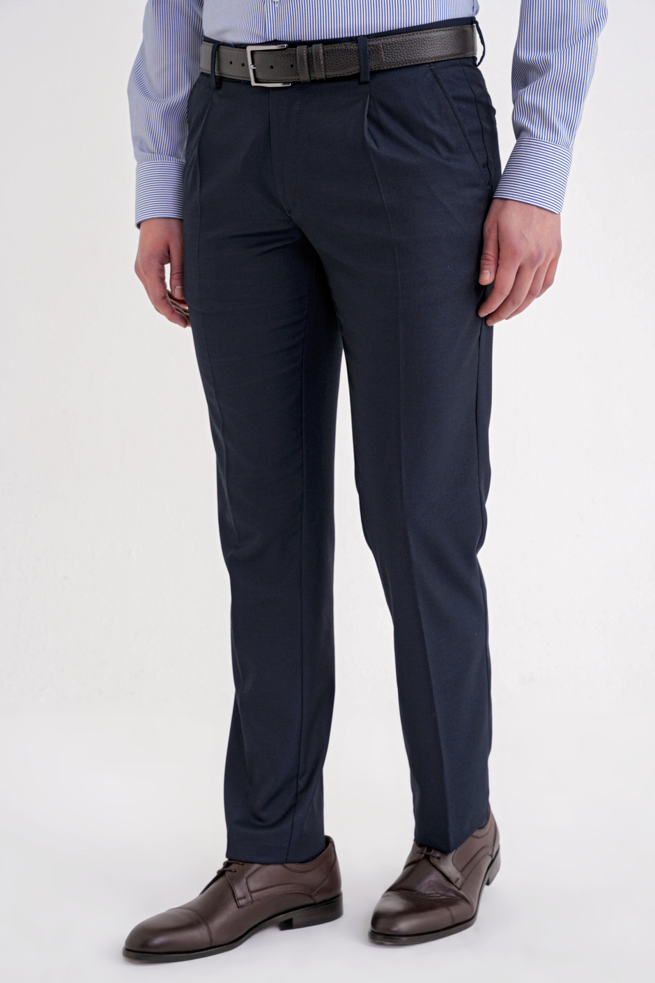 Comfort Fit Rahat Kalıp Esnek Yünlü Pileli Lacivert Kumaş Pantolon P 1210