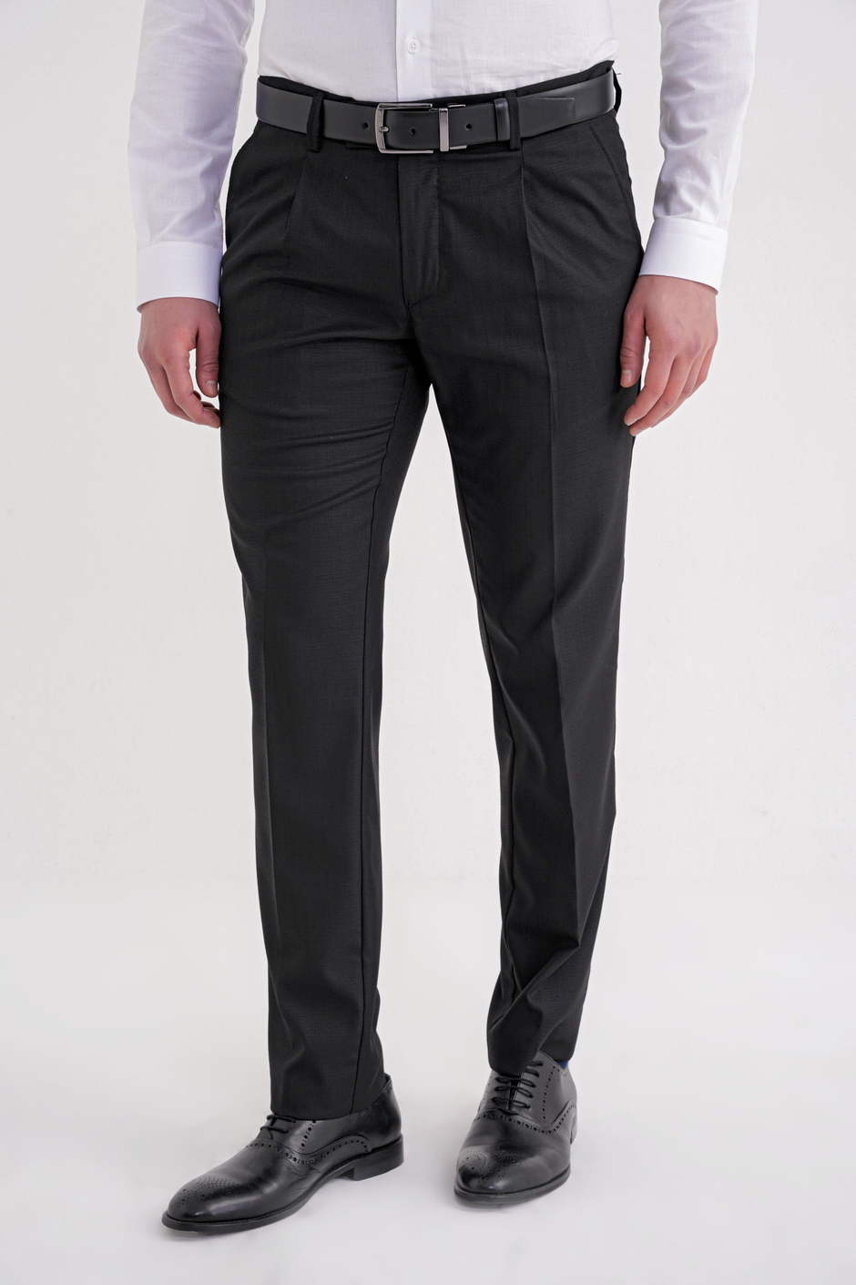 Comfort Fit Rahat Kalıp Esnek Yünlü Pileli Siyah Kumaş Pantolon P 1210