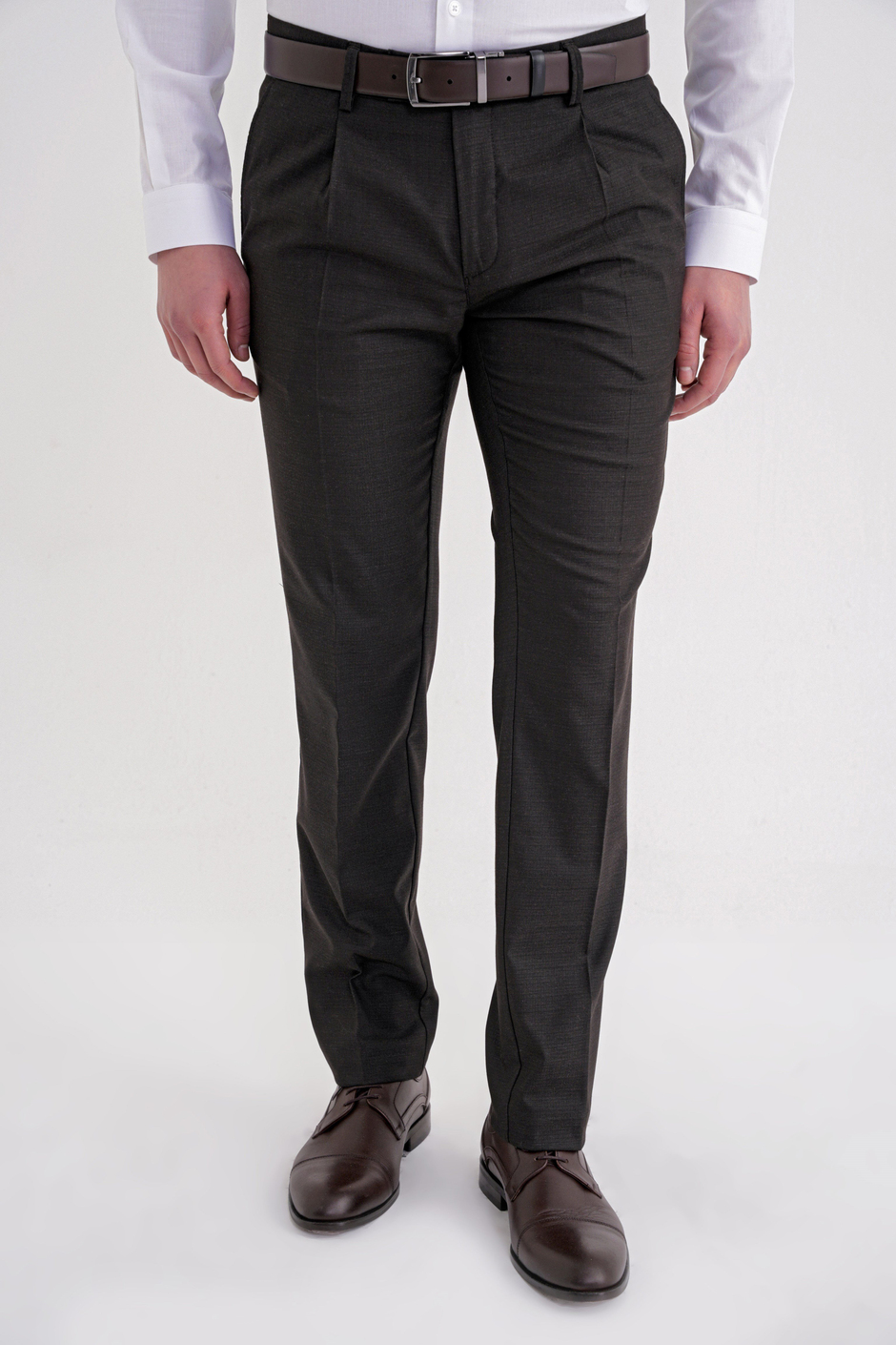 Comfort Fit Rahat Kalıp Esnek Yünlü Pileli Kahverengi Kumaş Pantolon P 1210