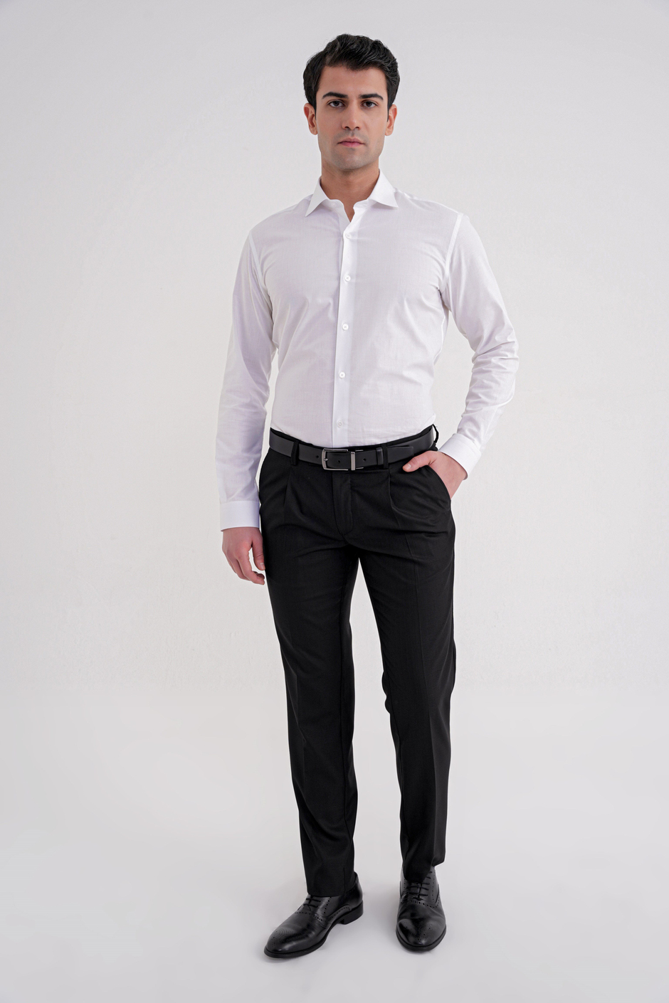 Comfort Fit Rahat Kalıp Esnek Yünlü Pileli Siyah Kumaş Pantolon P 1210