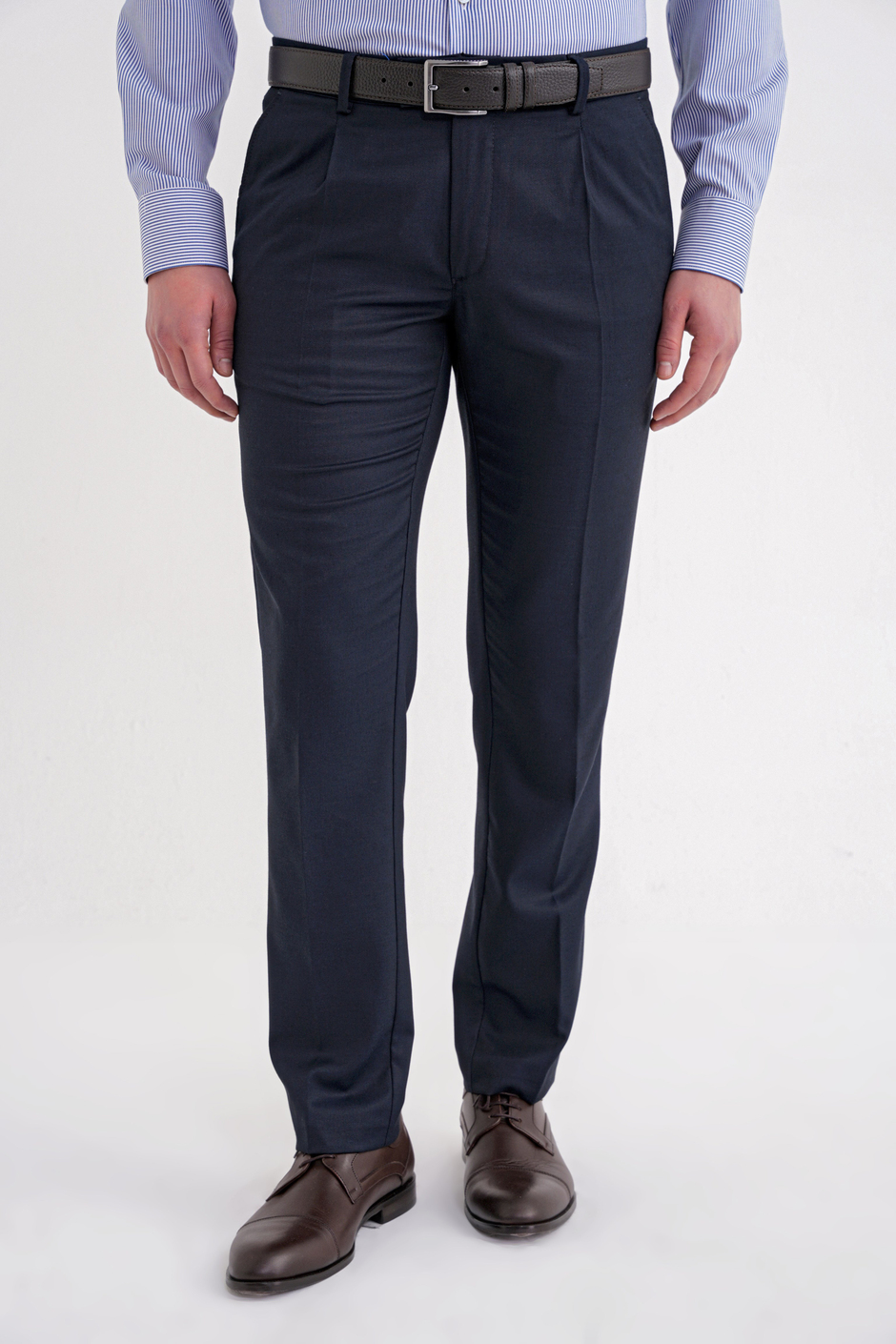 Comfort Fit Rahat Kalıp Esnek Yünlü Pileli Lacivert Kumaş Pantolon P 1210
