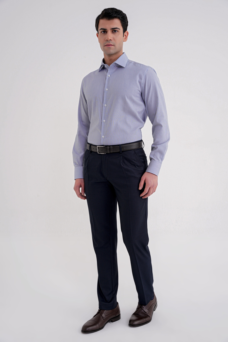 Comfort Fit Rahat Kalıp Esnek Yünlü Pileli Lacivert Kumaş Pantolon P 1210