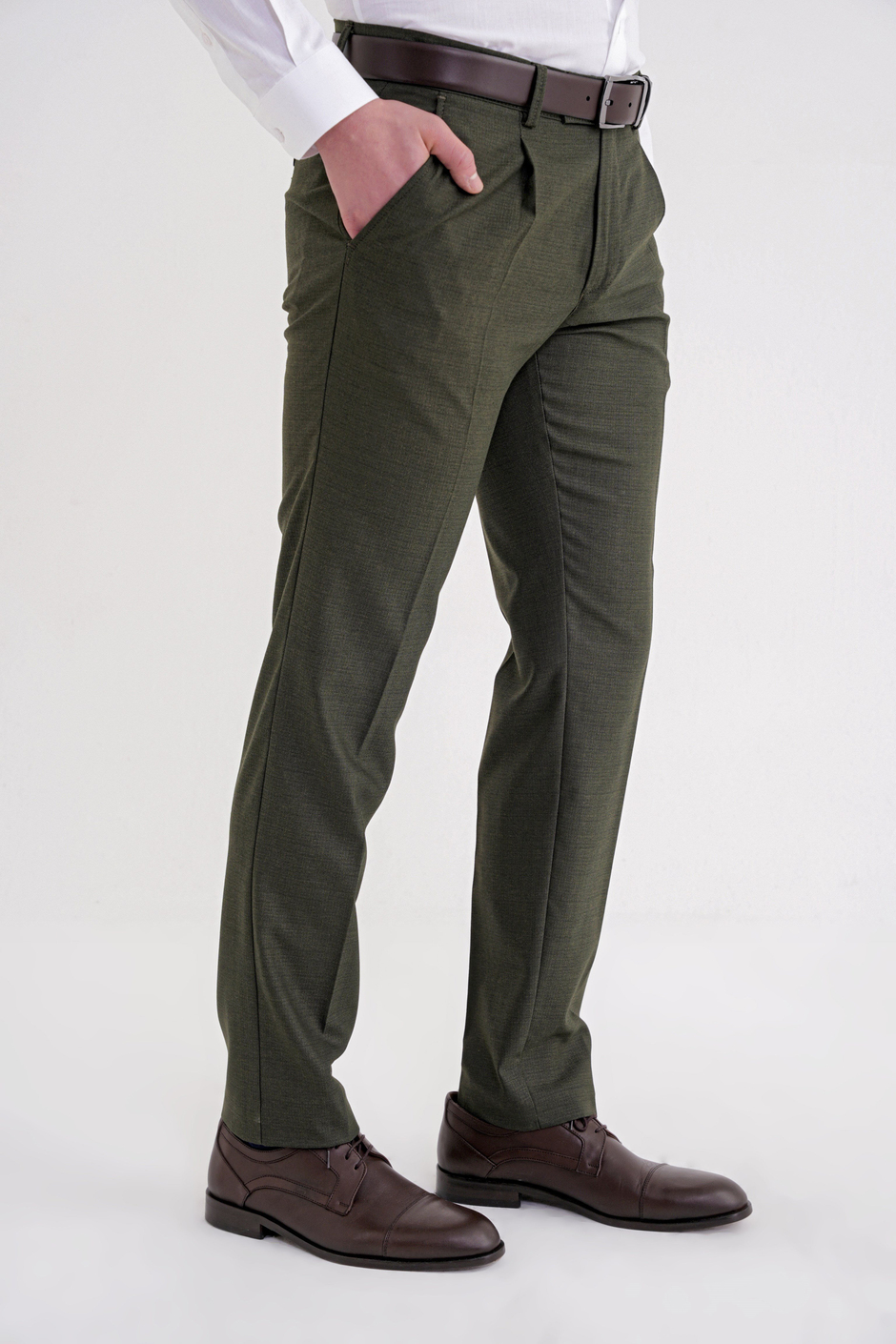 Comfort Fit Rahat Kalıp Esnek Yünlü Pileli Haki Kumaş Pantolon P 1210
