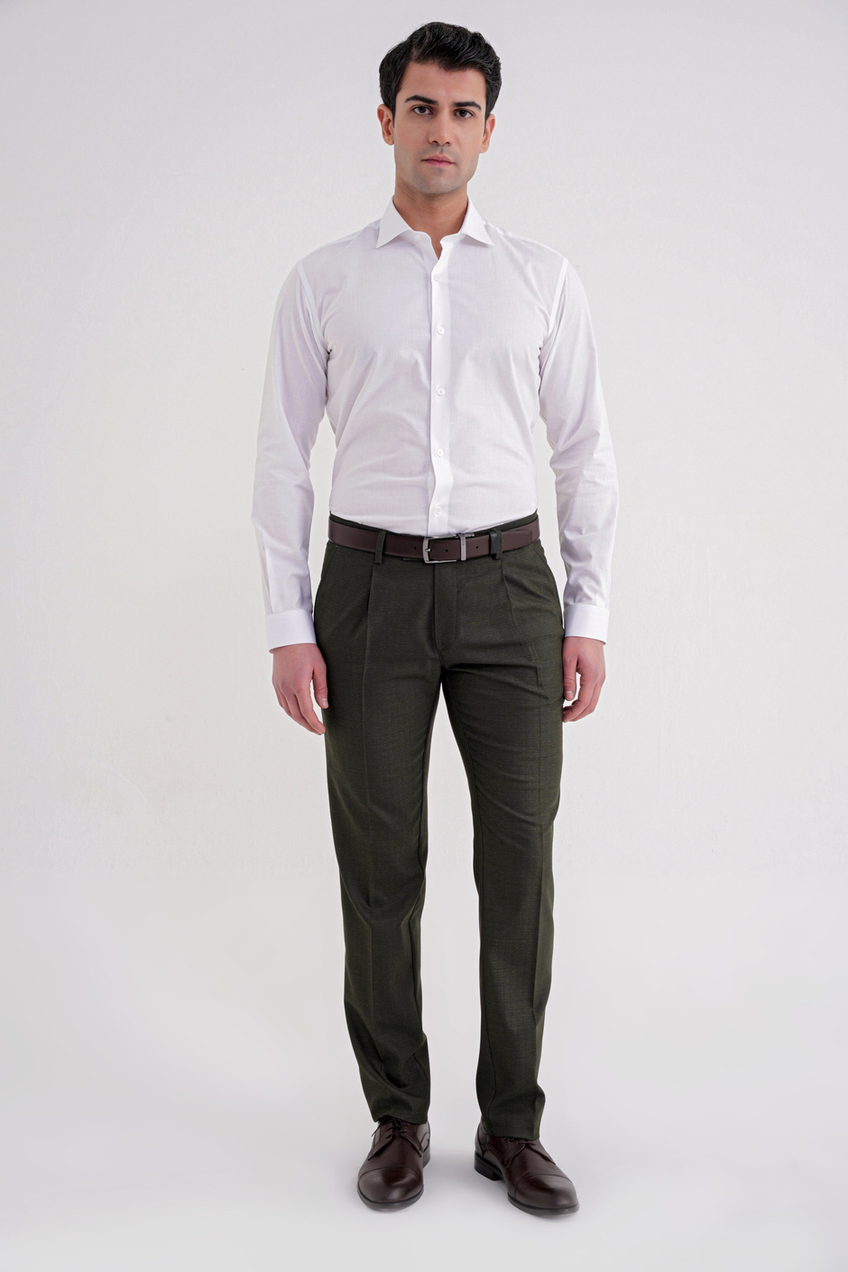 Comfort Fit Rahat Kalıp Esnek Yünlü Pileli Haki Kumaş Pantolon P 1210