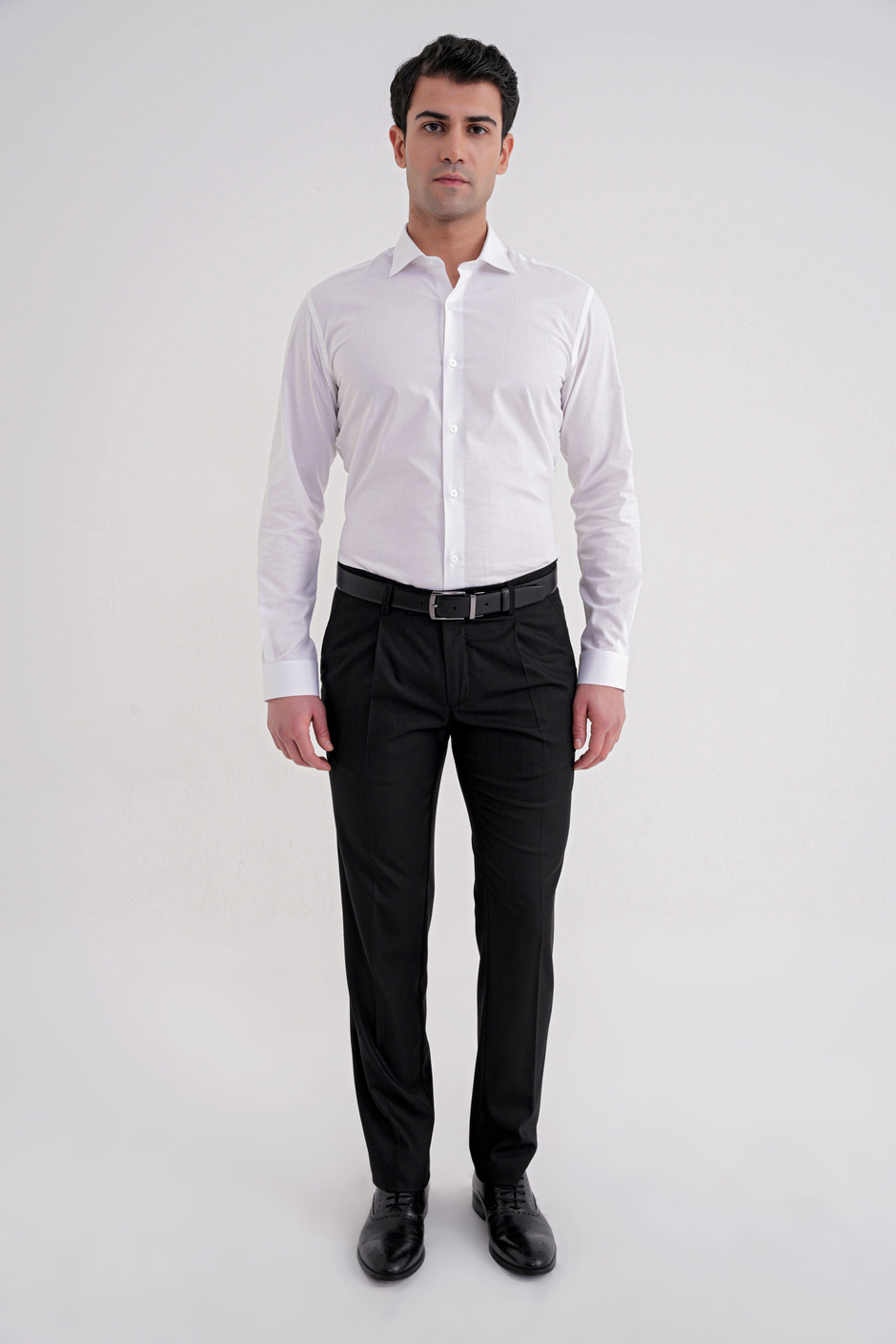 Comfort Fit Rahat Kalıp Esnek Yünlü Pileli Siyah Kumaş Pantolon P 1210