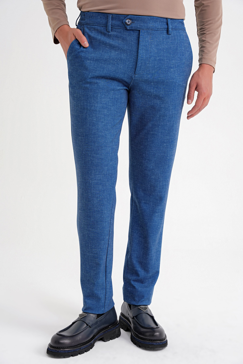 Comfort Fit Rahat Kalıp Kırçıllı Beli Lastikli Gece Mavisi-1 Jogger Pantolon P 1176