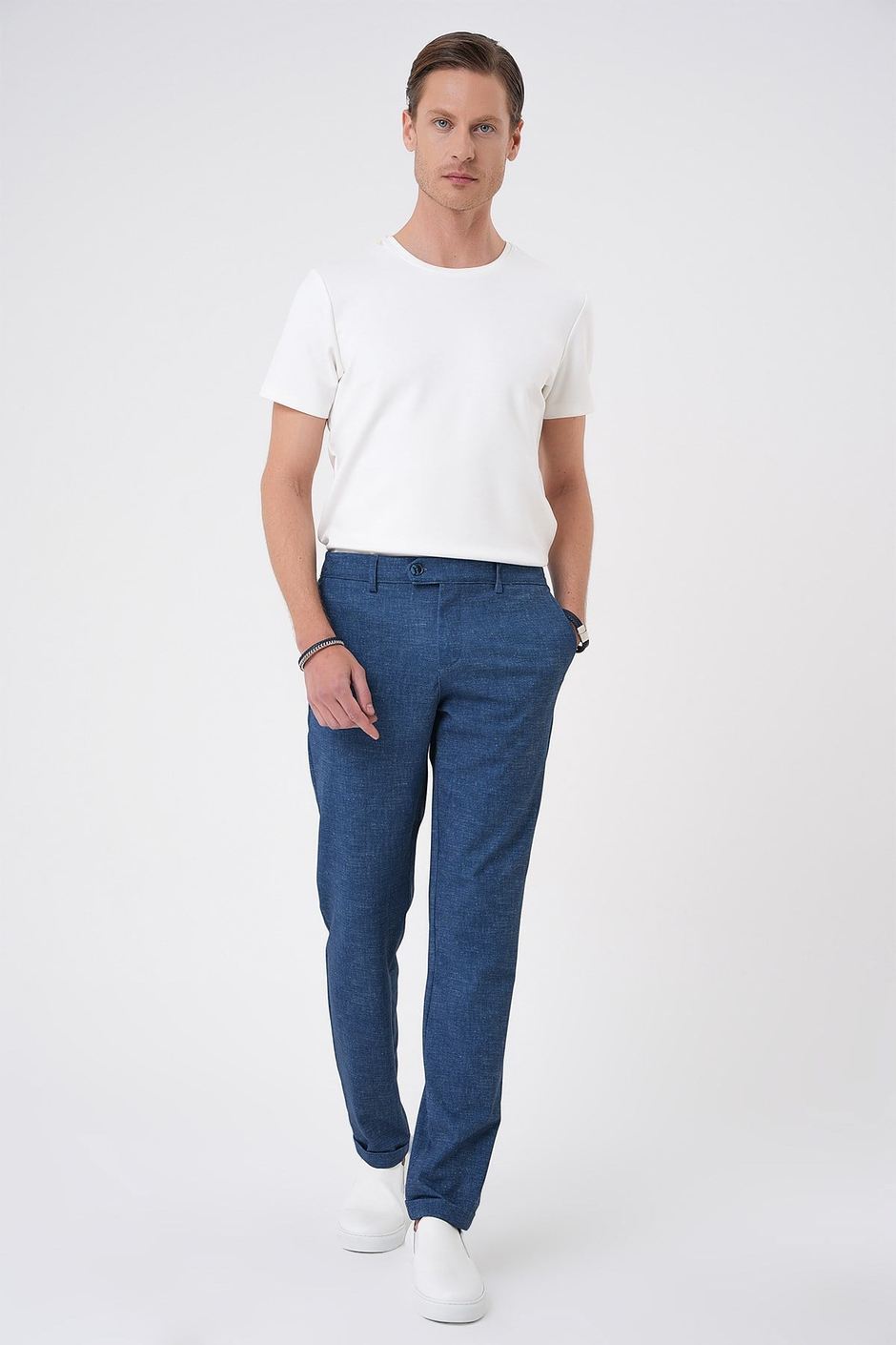 Comfort Fit Rahat Kalıp Kırçıllı Beli Lastikli Gece Mavisi Jogger Pantolon P 1176