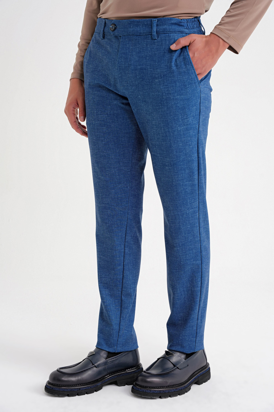 Comfort Fit Rahat Kalıp Kırçıllı Beli Lastikli Gece Mavisi-1 Jogger Pantolon P 1176