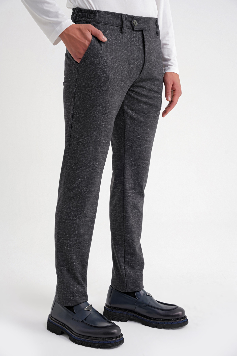 Comfort Fit Rahat Kalıp Kırçıllı Beli Lastikli Siyah-1 Jogger Pantolon P 1176