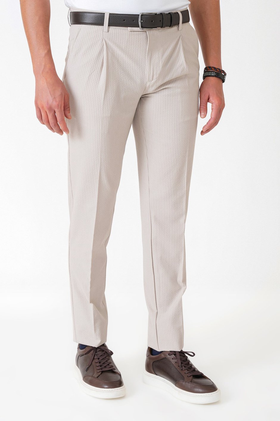 Comfort Fit Rahat Kalıp Pileli Esnek Pamuklu Çizgili Taş Jogger Pantolon P 1218