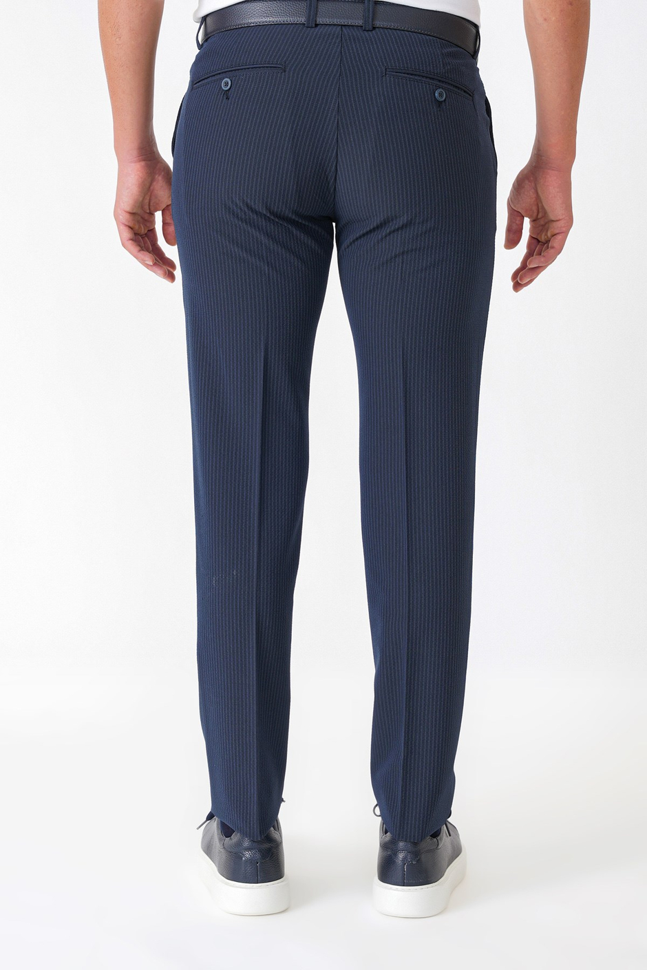 Comfort Fit Rahat Kalıp Pileli Esnek Pamuklu Çizgili Lacivert Jogger Pantolon P 1218