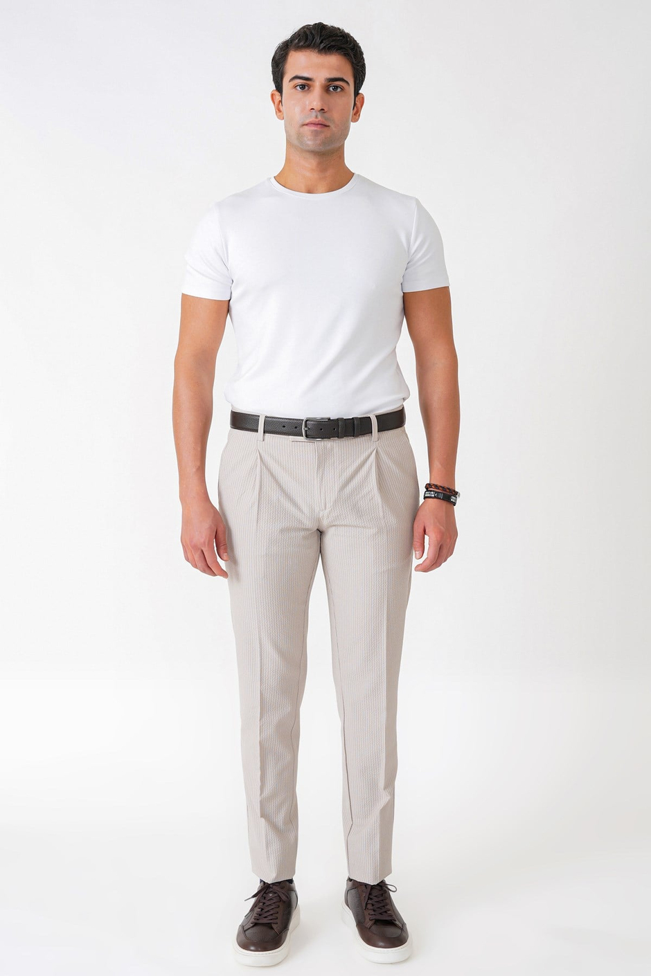 Comfort Fit Rahat Kalıp Pileli Esnek Pamuklu Çizgili Taş Jogger Pantolon P 1218