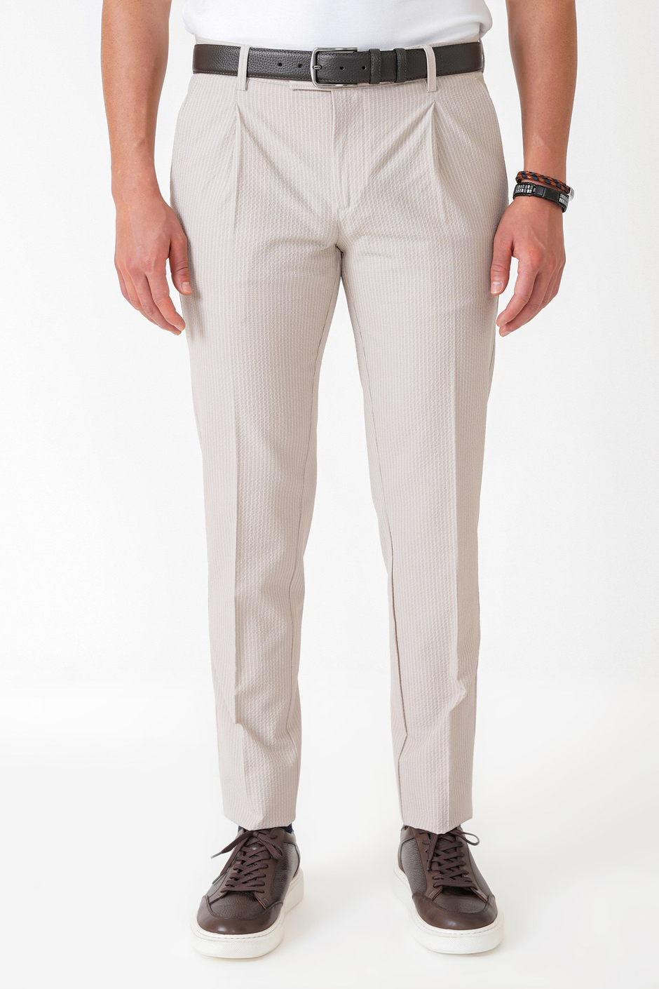Comfort Fit Rahat Kalıp Pileli Esnek Pamuklu Çizgili Taş Jogger Pantolon P 1218