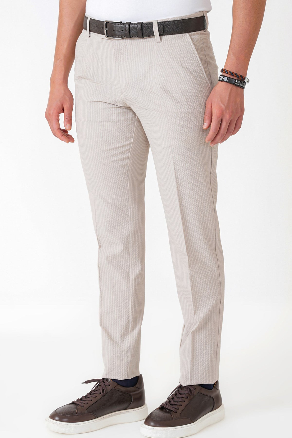 Comfort Fit Rahat Kalıp Pileli Esnek Pamuklu Çizgili Taş Jogger Pantolon P 1218