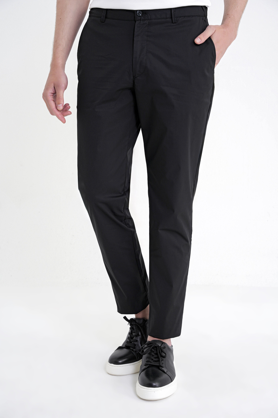 Comfort Fit Rahat Kalıp Yan Cep Beli Lastikli %97 Pamuk Siyah Pantolon P 1214