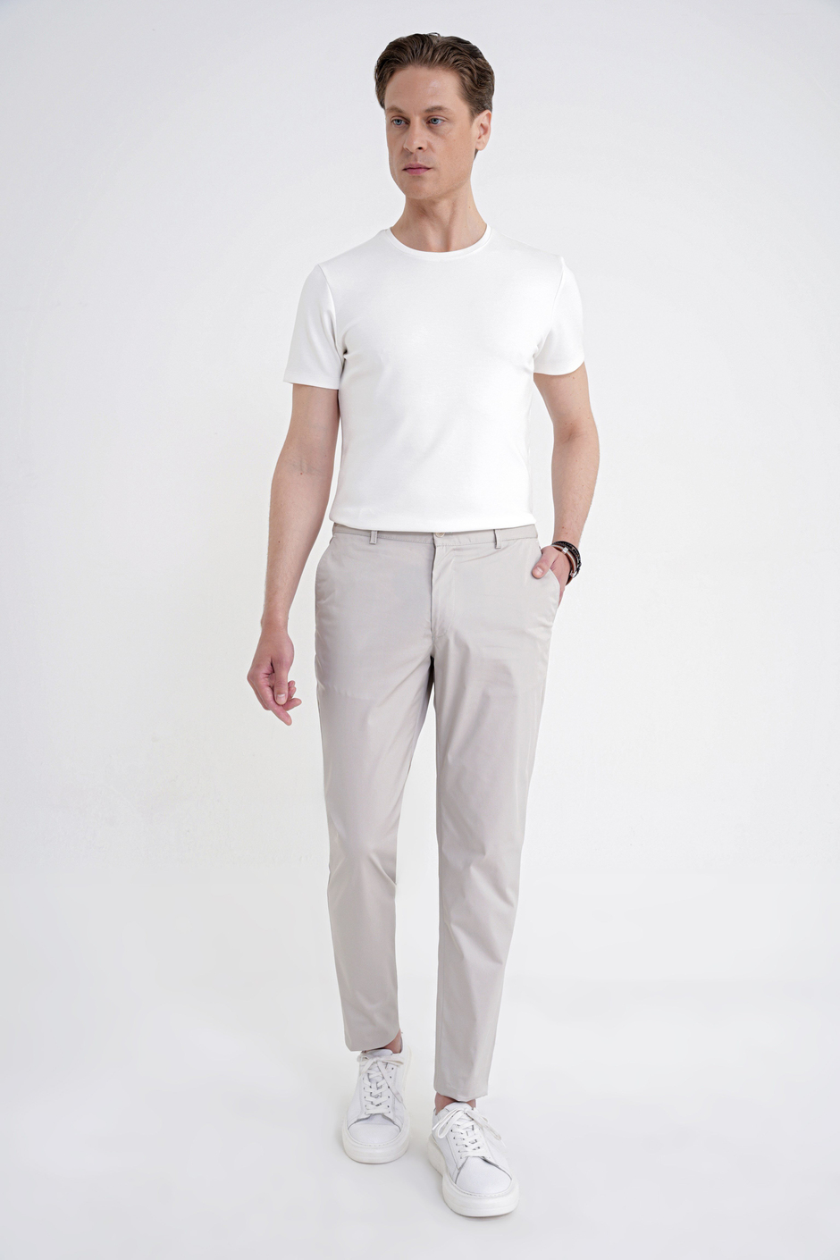 Comfort Fit Rahat Kalıp Yan Cep Beli Lastikli %97 Pamuk Taş Pantolon P 1214