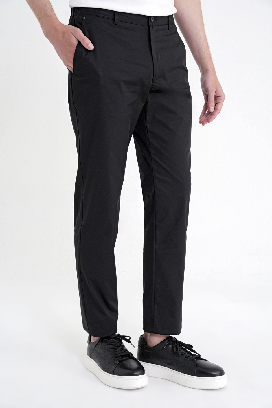Comfort Fit Rahat Kalıp Yan Cep Beli Lastikli %97 Pamuk Siyah Pantolon P 1214