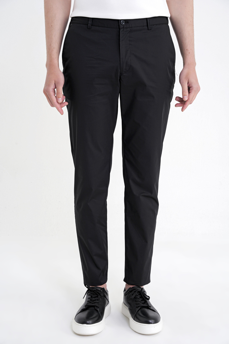 Comfort Fit Rahat Kalıp Yan Cep Beli Lastikli %97 Pamuk Siyah Pantolon P 1214