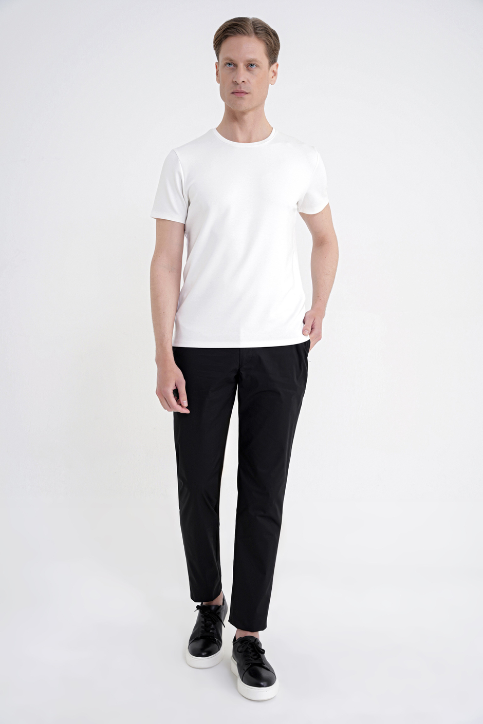 Comfort Fit Rahat Kalıp Yan Cep Beli Lastikli %97 Pamuk Siyah Pantolon P 1214