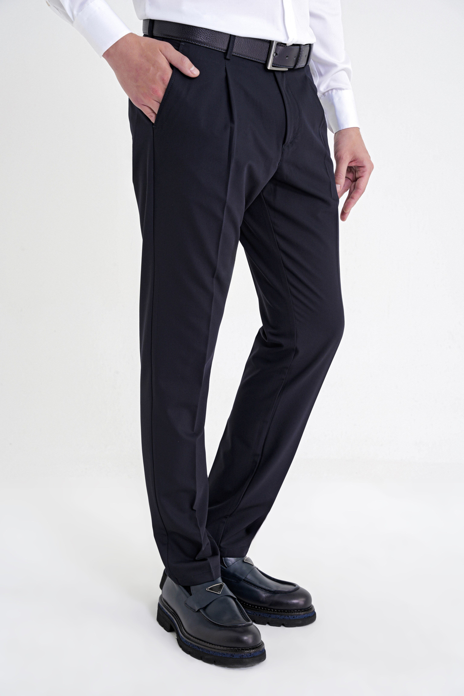 Comfort Fit Rahat Kalıp Yan Cep Esnek Pamuklu Gabardin Pileli Lacivert Pantolon P 1211