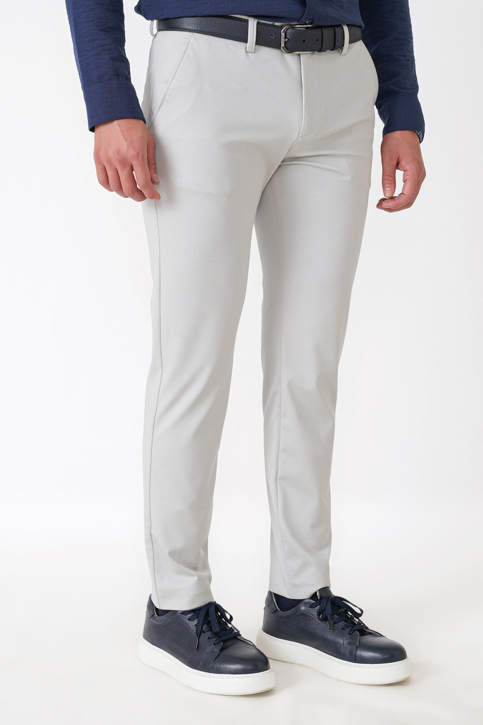 Comfort Fit Rahat Kalıp Yan Cep Pamuklu Dokulu Gri Pantolon P 1219