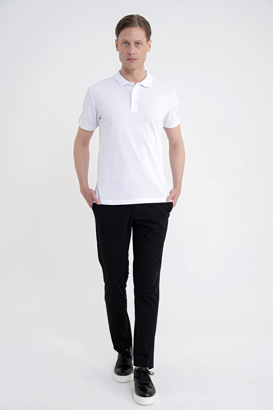 Comfort Fit Rahat Kalıp Yan Cep Pamuklu Dokulu Siyah Pantolon P 1219