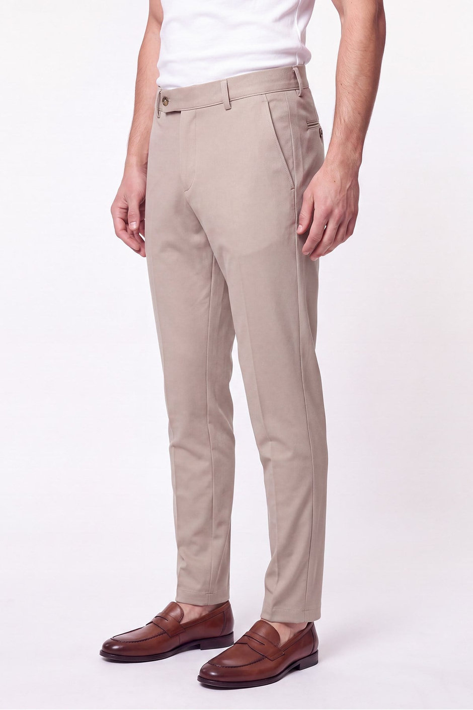 Comfort Fit Rahat Kalıp Yan Cep Pamuklu Dokulu Bej Pantolon P 1219