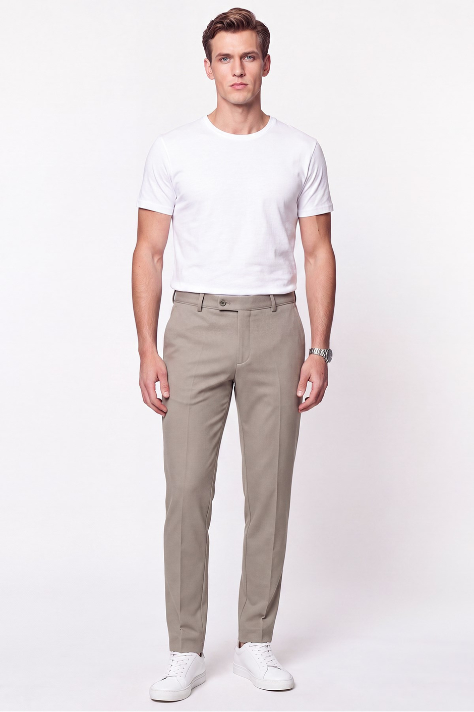 Comfort Fit Rahat Kalıp Yan Cep Pamuklu Dokulu Kum Pantolon P 1219