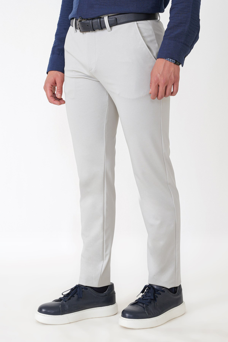 Comfort Fit Rahat Kalıp Yan Cep Pamuklu Dokulu Gri Pantolon P 1219