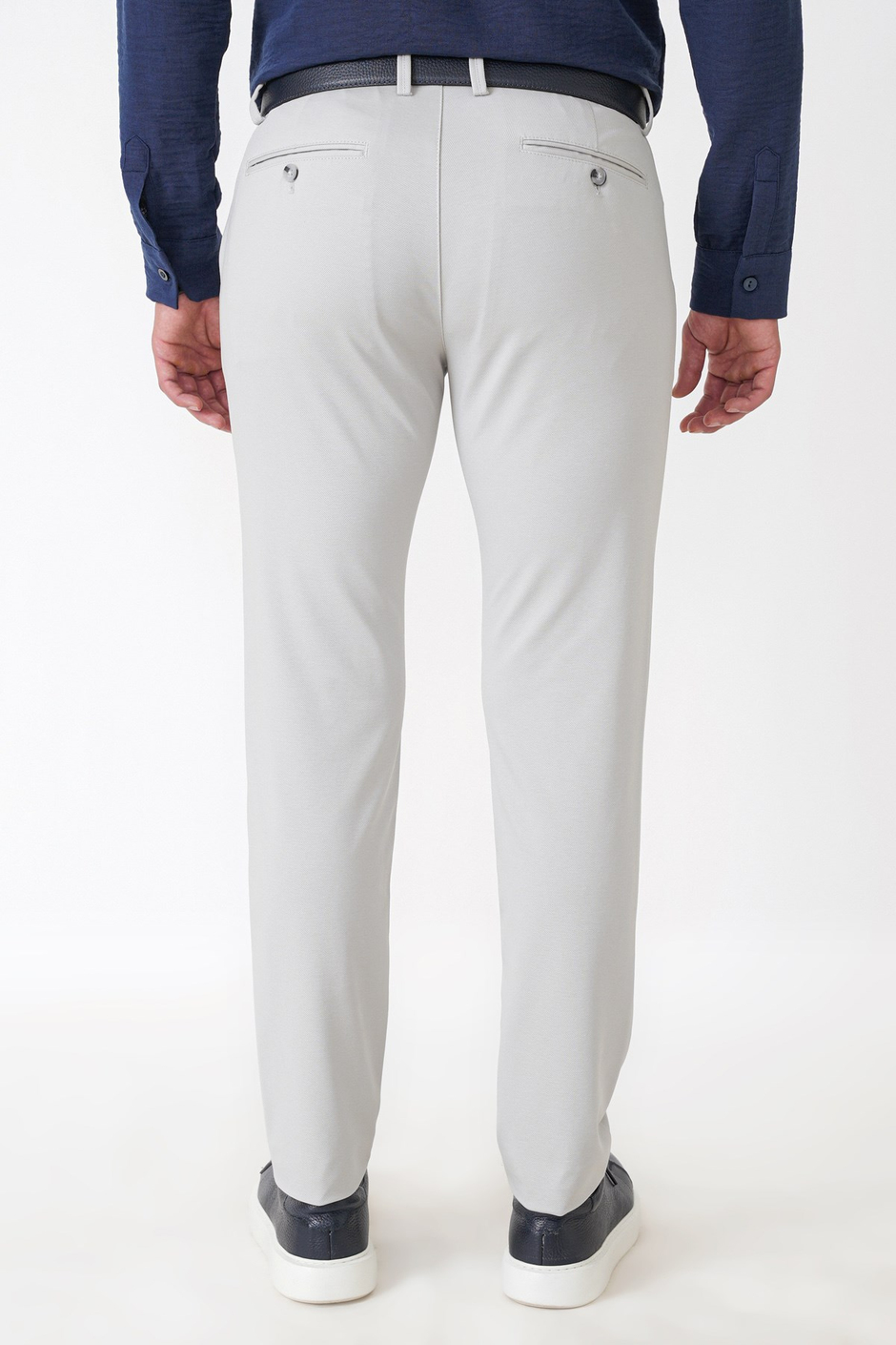 Comfort Fit Rahat Kalıp Yan Cep Pamuklu Dokulu Gri Pantolon P 1219