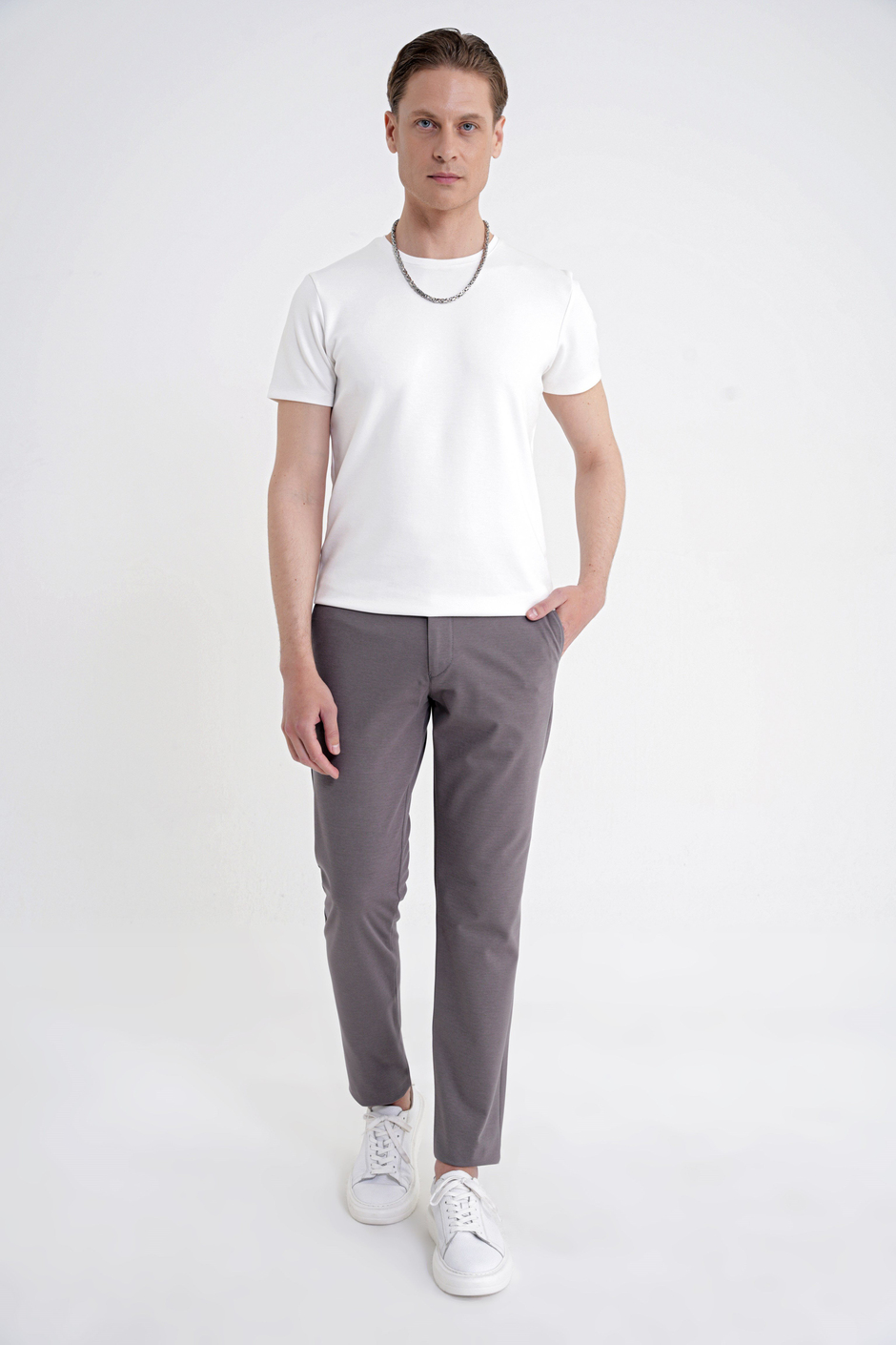 Comfort Fit Rahat Kalıp Yan Cep Pamuklu Dokulu Vizon Pantolon P 1219