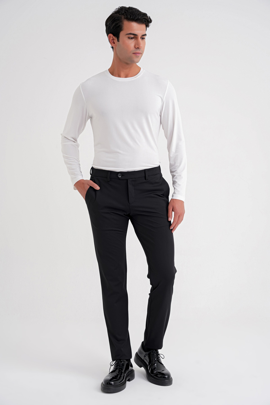 Comfort Fit Rahat Kalıp Yan Cepli Esnek Pamuklu Siyah Pantolon P 1203 