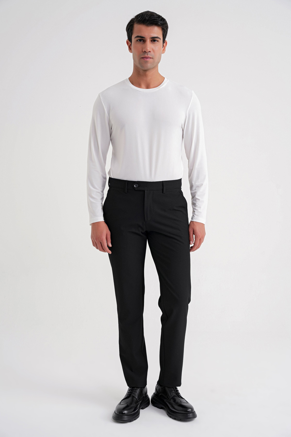 Comfort Fit Rahat Kalıp Yan Cepli Esnek Pamuklu Düz Siyah-1 Pantolon P 1201