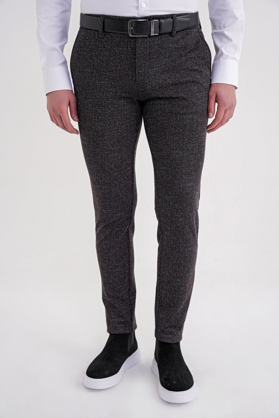 Comfort Fit Rahat Kalıp Yan Cepli Esnek Yünlü Kırçıllı Siyah Pantolon P 1208