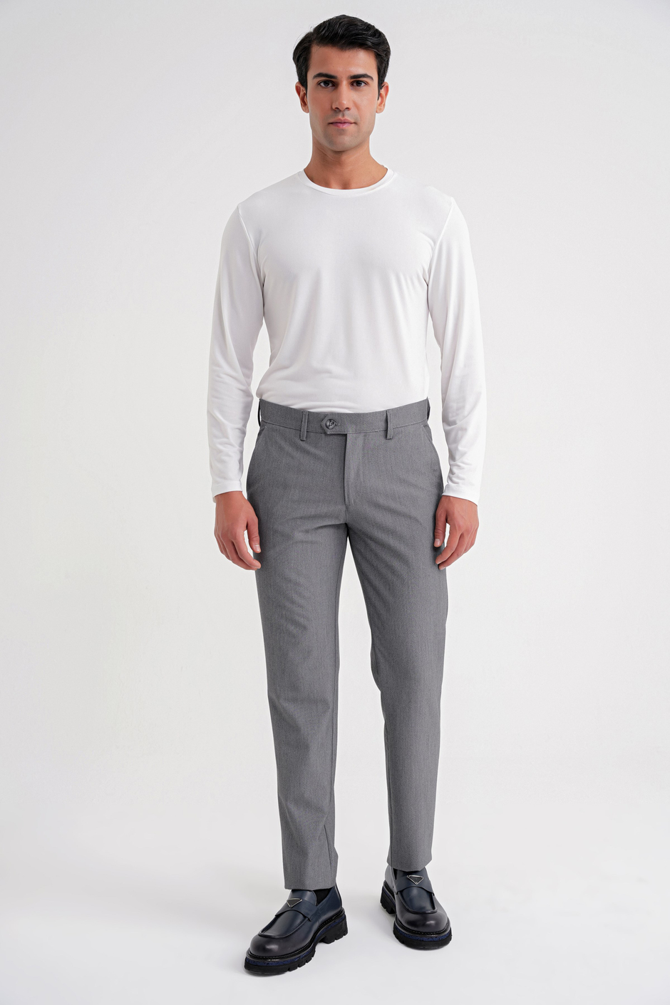Comfort Fit Rahat Kalıp Yan Cepli Esnek Pamuklu Düz Füme Pantolon P 1201