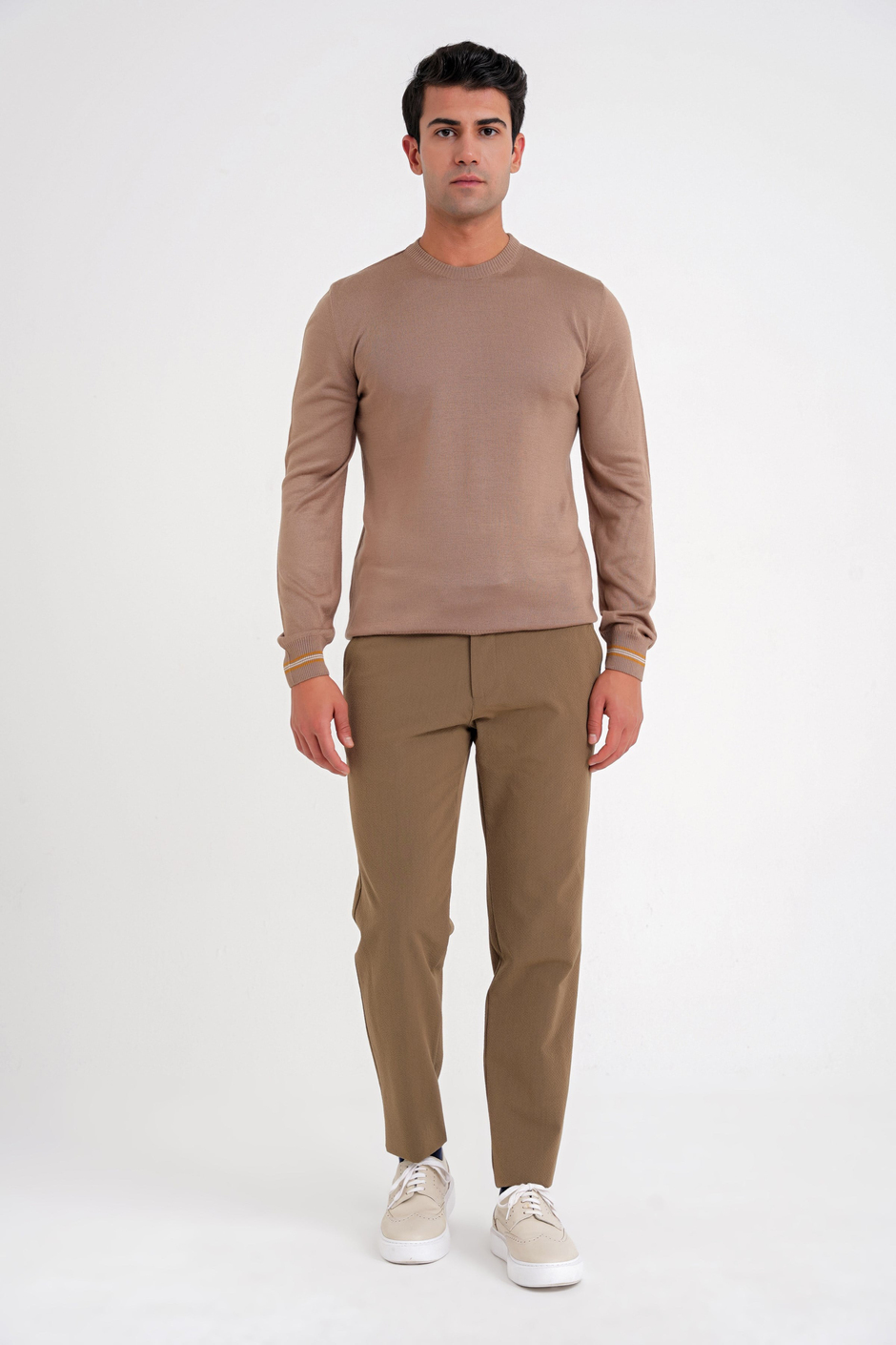Comfort Fit Rahat Kalıp Yan Cepli Esnek Pamuklu Düz Tütün Pantolon P 1201
