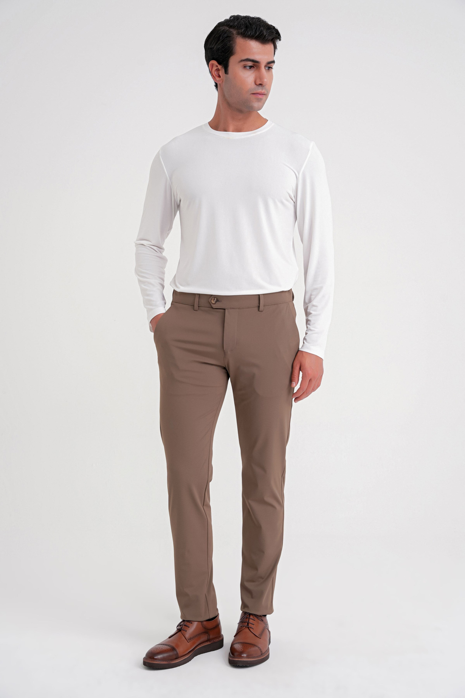 Comfort Fit Rahat Kalıp Yan Cepli Esnek Pamuklu Tütün Pantolon P 1203 